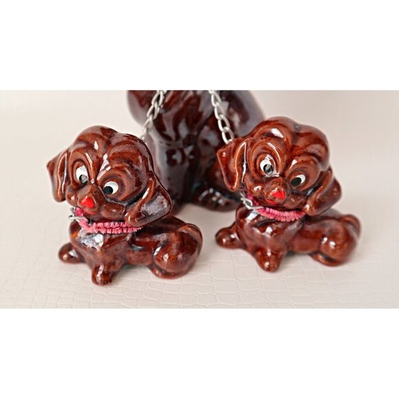 Vintage Chained Dog Family Mom & Pups Figurine Japan Lot B - Picture 3 of 5